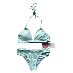 NWT RETERON Mint Green Bikini Set XS‎ Triangle Top Cheeky Bottom Swimwear